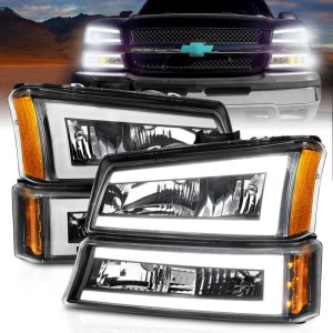 Chevrolet Silverado 1500 Headlights - ANZO - Crystal with Light Bar - Black Housing - `03-`06