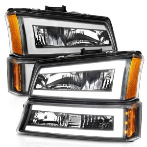 Chevrolet Silverado 1500 Headlights - ANZO - Crystal with Light Bar - Black Housing - `03-`06