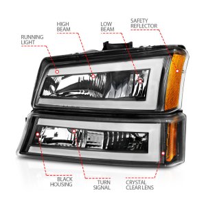 Chevrolet Silverado 1500 Headlights - ANZO - Crystal with Light Bar - Black Housing - `03-`06