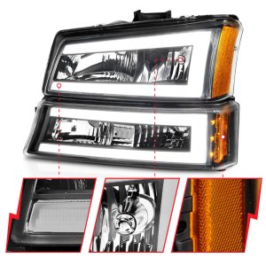 Chevrolet Silverado 1500 Headlights - ANZO - Crystal with Light Bar - Black Housing - `03-`06
