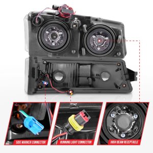 Chevrolet Silverado 1500 Crystal Headlights - ANZO - w/ LED Light Bar, Chrome Housing, Clear Lens - `03-`06