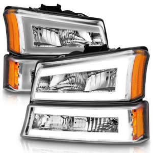 Chevrolet Silverado 1500 Crystal Headlights - ANZO - w/ LED Light Bar, Chrome Housing, Clear Lens - `03-`06