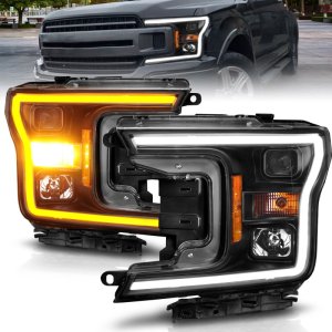 Ford F-150 Projector Headlights - ANZO - Plank Style Switchback - Black - `18-`20
