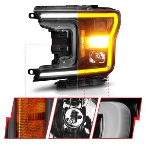 Ford F-150 Projector Headlights - ANZO - Plank Style Switchback - Black - `18-`20