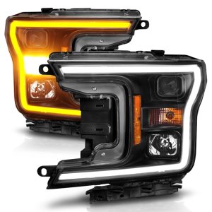 Ford F-150 Projector Headlights - ANZO - Plank Style Switchback - Black - `18-`20
