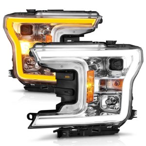 Ford F-150 Headlights - ANZO - Projector w/ Plank Style Switchback - Chrome - `18-`20