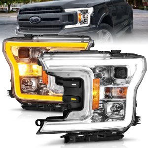 Ford F-150 Headlights - ANZO - Projector w/ Plank Style Switchback - Chrome - `18-`20