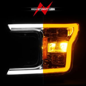 Ford F-150 Headlights - ANZO - Projector w/ Plank Style Switchback - Chrome - `18-`20