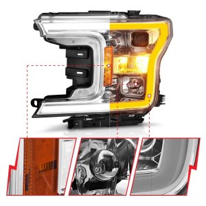 Ford F-150 Headlights - ANZO - Projector w/ Plank Style Switchback - Chrome - `18-`20