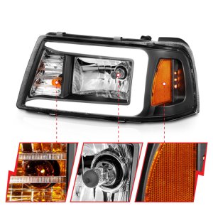 Ford Ranger Crystal Headlight Set - ANZO - Light Bar Style - Black Housing - `01-`11
