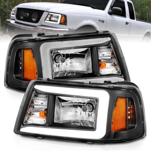 Ford Ranger Crystal Headlight Set - ANZO - Light Bar Style - Black Housing - `01-`11