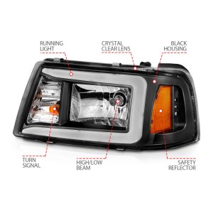 Ford Ranger Crystal Headlight Set - ANZO - Light Bar Style - Black Housing - `01-`11