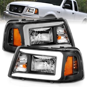 Ford Ranger Crystal Headlight Set - ANZO - Light Bar Style - Black Housing - `01-`11