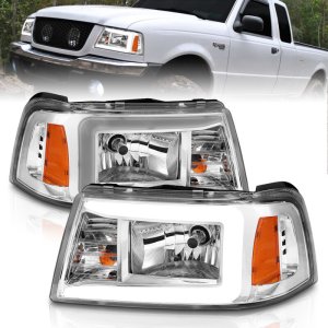 Ford Ranger Crystal Headlights - ANZO - Light Bar Style - Chrome - `01-`11 Ford Ranger Crystal Headlights - ANZO - Light Bar Style - Chrome - `01-`11