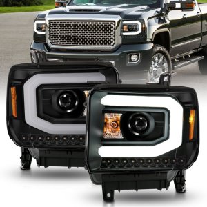 GMC Sierra 1500 Headlights - ANZO - Projector with Light Bar - Black Housing - `14-`15
