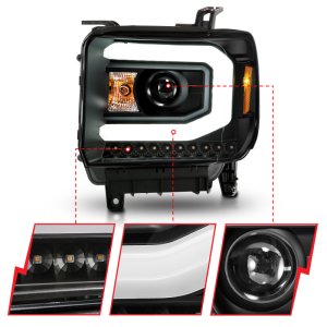 GMC Sierra 1500 Headlights - ANZO - Projector with Light Bar - Black Housing - `14-`15