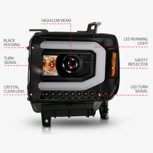 GMC Sierra 1500 Headlights - ANZO - Projector with Light Bar - Black Housing - `14-`15