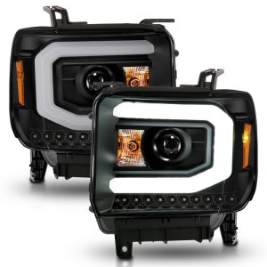 GMC Sierra 1500 Headlights - ANZO - Projector with Light Bar - Black Housing - `14-`15