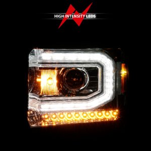 GMC Sierra 1500 Headlight Set - ANZO - Projector w/ Halo & Light Bar - Chrome - `14-`15