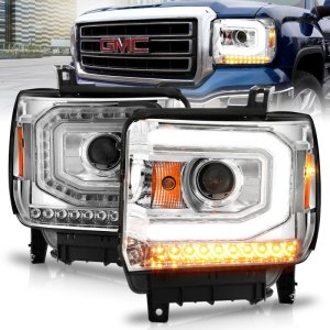 GMC Sierra 1500 Headlight Set - ANZO - Projector w/ Halo & Light Bar - Chrome - `14-`15