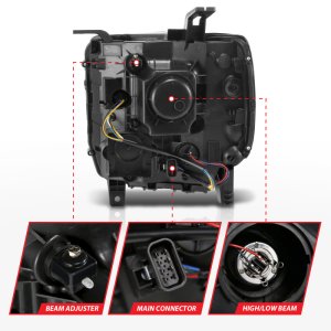 GMC Sierra 1500 Headlight Set - ANZO - Projector w/ Halo & Light Bar - Chrome - `14-`15