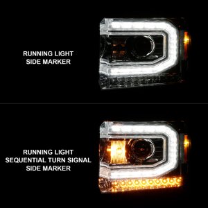 GMC Sierra 1500 Headlight Set - ANZO - Projector w/ Halo & Light Bar - Chrome - `14-`15