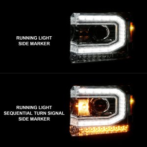 GMC Sierra 1500 Headlight Set - ANZO - Projector w/ Halo & Light Bar - Chrome - `14-`15
