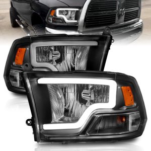 Dodge Ram 1500 Headlights - ANZO - Crystal w/ Light Bar - Black Housing - `09-`18