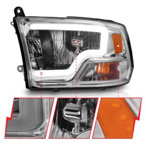Dodge Ram 1500 Headlight Set - ANZO - Crystal with Light Bar - Chrome Housing - `09-`18