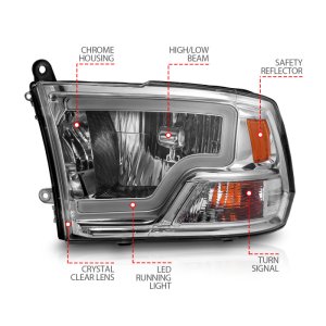 Dodge Ram 2500 Headlight Set - ANZO - Crystal with Light Bar - Chrome Housing - `09-`18