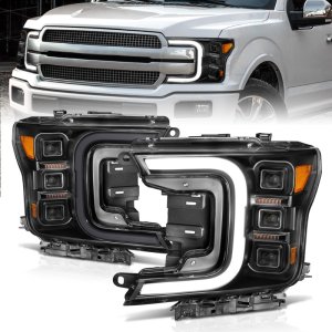 Ford F-150 Projector Headlights - ANZO - Smoke Bar Sequential Signal - Black - `18-`20