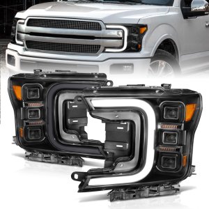 Ford F-150 Projector Headlights - ANZO - Smoke Bar Sequential Signal - Black - `18-`20