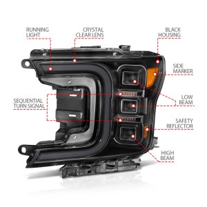 Ford F-150 Projector Headlights - ANZO - Smoke Bar Sequential Signal - Black - `18-`20