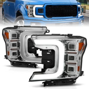 Ford F-150 Headlight Set - ANZO - Full LED Projector Light Bar Style - Chrome Amber - `18-`20