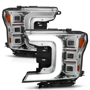 Ford F-150 Headlight Set - ANZO - Full LED Projector Light Bar Style - Chrome Amber - `18-`20