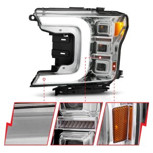 Ford F-150 Headlight Set - ANZO - Full LED Projector Light Bar Style - Chrome Amber - `18-`20