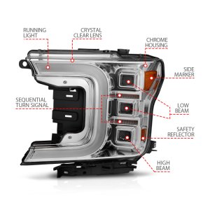 Ford F-150 Headlight Set - ANZO - Full LED Projector Light Bar Style - Chrome Amber - `18-`20