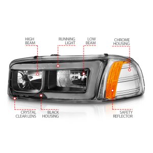 GMC Denali Headlights - ANZO - Crystal / Light Bar - Black - `99-`17