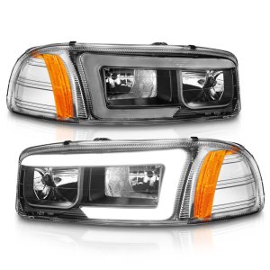 GMC Denali Headlights - ANZO - Crystal / Light Bar - Black - `99-`17