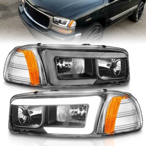 GMC Denali Headlights - ANZO - Crystal / Light Bar - Black - `99-`17