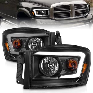 Dodge RAM 3500 Headlights - ANZO - Crystal, Light Bar Style - Black Housing/Clear Lens - `06-`09