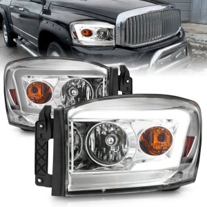 Dodge RAM 2500 Headlights - ANZO - Crystal with Light Bars - Chrome - `06-`09