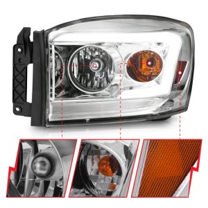 Dodge RAM 3500 Headlights - ANZO - Crystal with Light Bars - Chrome - `06-`09