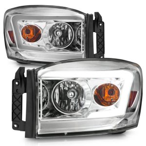 Dodge RAM 3500 Headlights - ANZO - Crystal with Light Bars - Chrome - `06-`09