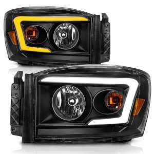 Dodge RAM 1500 Headlights - ANZO - Crystal w/ Light Bar Style - Switchback - Black Housing/Clear Lens - `06-`09