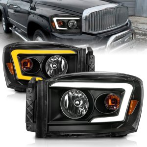 Dodge RAM 1500 Headlights - ANZO - Crystal w/ Light Bar Style - Switchback - Black Housing/Clear Lens - `06-`09