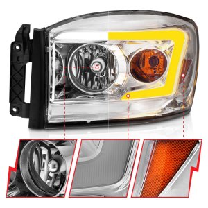 Dodge RAM 1500 Headlights - ANZO - Crystal with Switchback Light Bars - Chrome - `06-`08