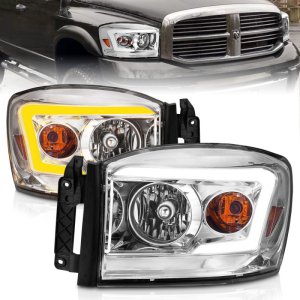Dodge RAM 1500 Headlights - ANZO - Crystal with Switchback Light Bars - Chrome - `06-`08