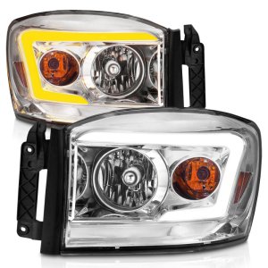 Dodge RAM 1500 Headlights - ANZO - Crystal with Switchback Light Bars - Chrome - `06-`08