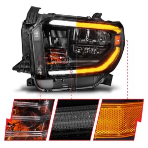 Toyota Tundra Headlights - ANZO - LED Crystal with Switchback & DRL - Black Housing - `14-`17